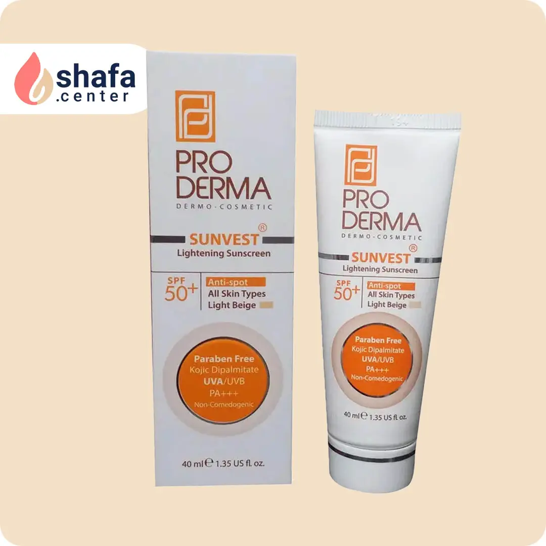 کرم ضد آفتاب و روشن‌کننده لک پرودرما SPF50 بژ روشن
