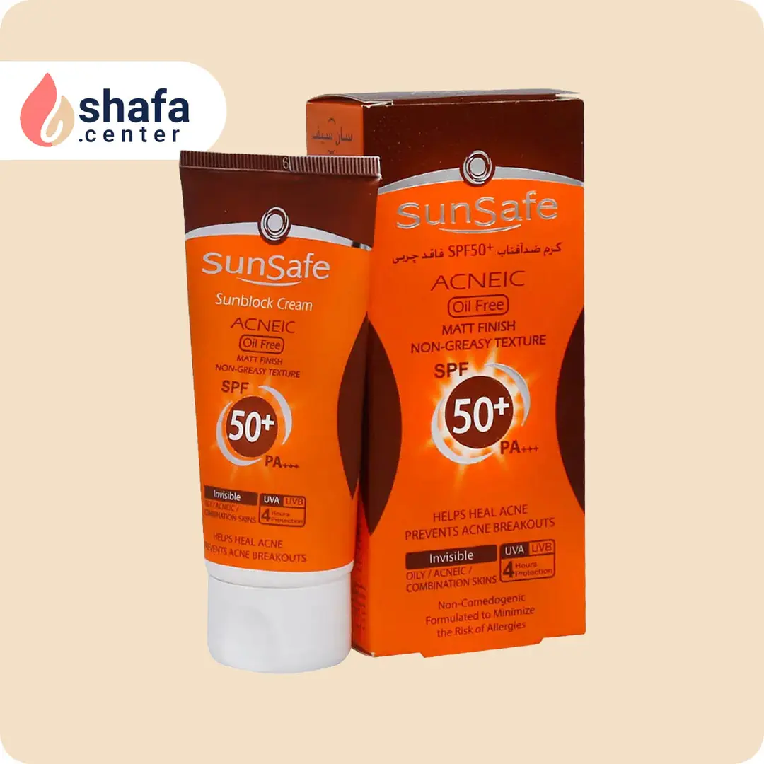 ضد آفتاب سان سیف SPF 50 بی‌رنگ مخصوص پوست چرب و آکنه‌ای