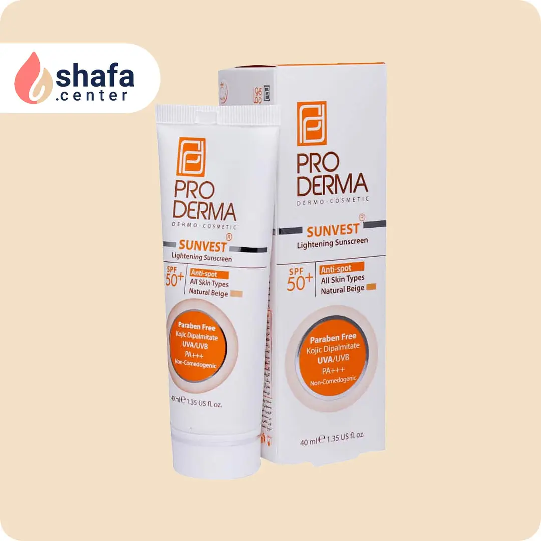 کرم ضد آفتاب پرودرما روشن‌کننده و ضد لک SPF 50 – بی‌رنگ – مناسب انواع پوست