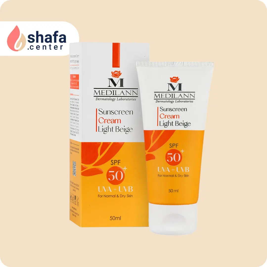 مدیلن ضد آفتاب SPF50 بژ روشن | مناسب پوست معمولی و خشک