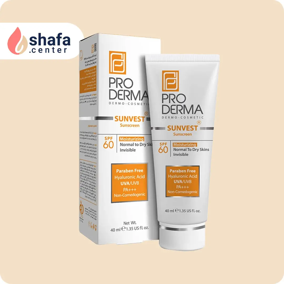 کرم ضد آفتاب و مرطوب‌کننده پرودرما SPF 60 بی‌رنگ مخصوص پوست معمولی و خشک