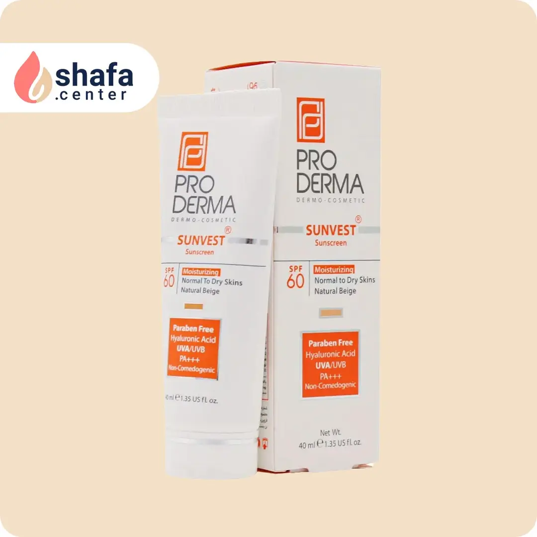 کرم ضد آفتاب و مرطوب‌کننده پرودرما SPF 60 بژ طبیعی برای پوست‌های معمولی تا خشک