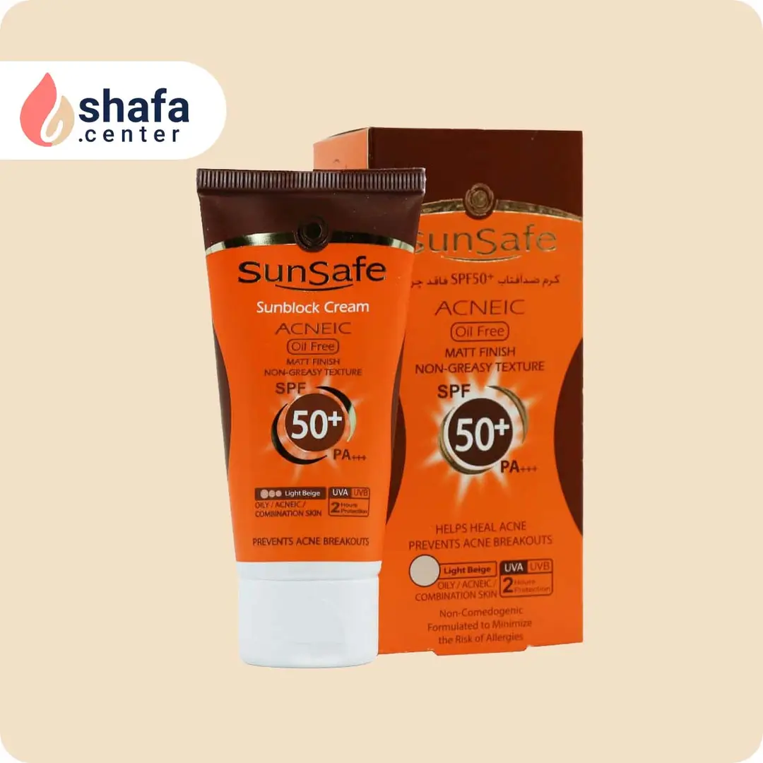 سان سیف ضد آفتاب SPF50 بژ طبیعی فاقد چربی | مناسب پوست چرب و آکنه‌دار