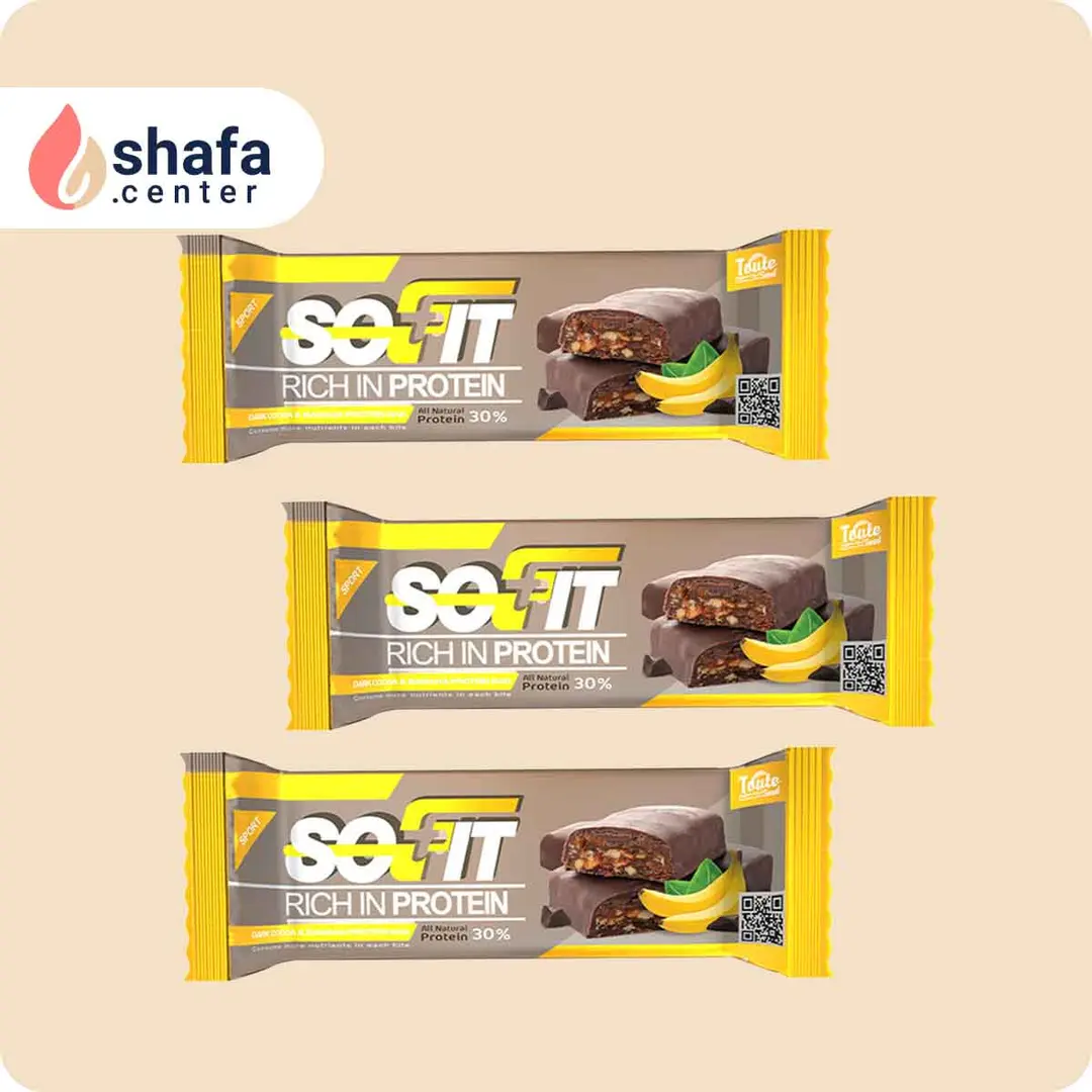 پروتئین بار موزی با روکش شکلات تلخ توت سوییت