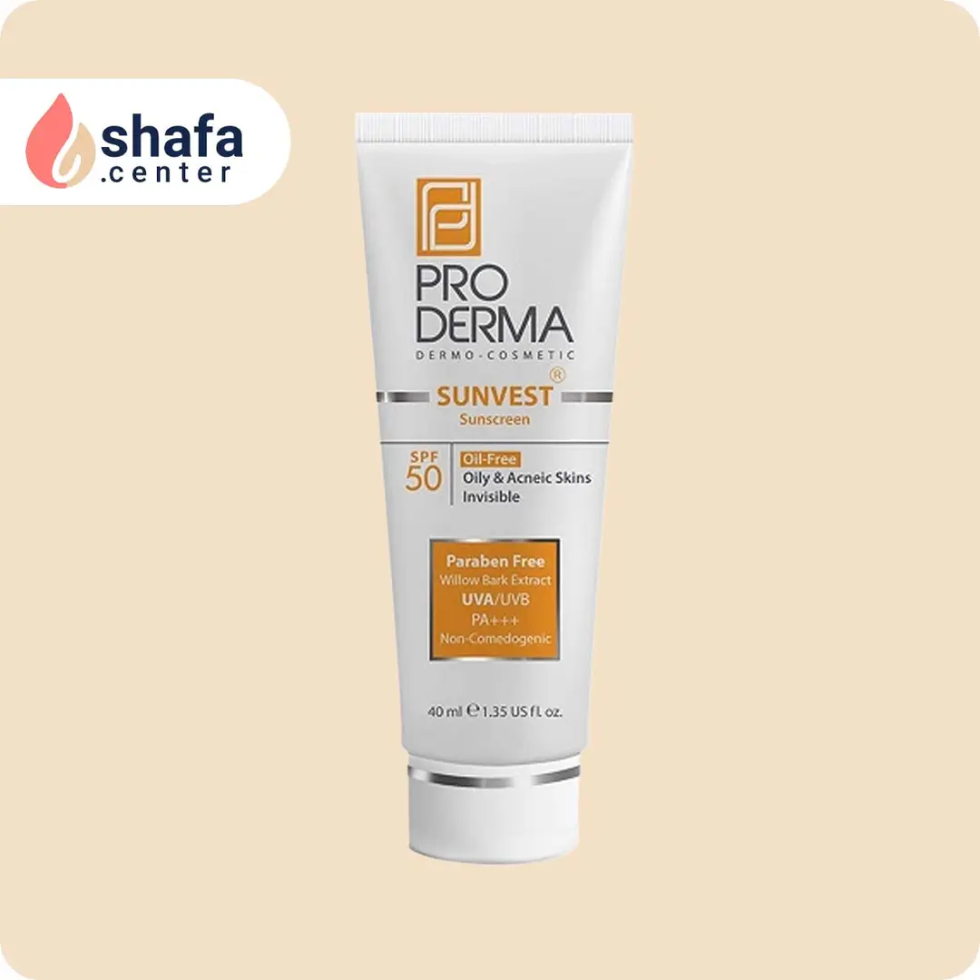 کرم ضد آفتاب پرودرما SPF 50 بی‌رنگ مخصوص پوست چرب و جوش‌دار – 50 میلی‌لیتر