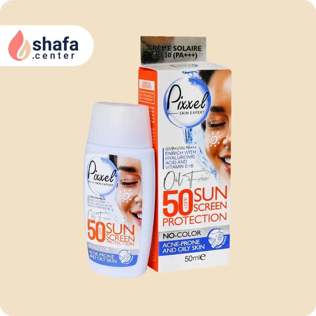 کرم ضد آفتاب پیکسل SPF 50 بی‌رنگ مخصوص پوست چرب، جوش‌دار