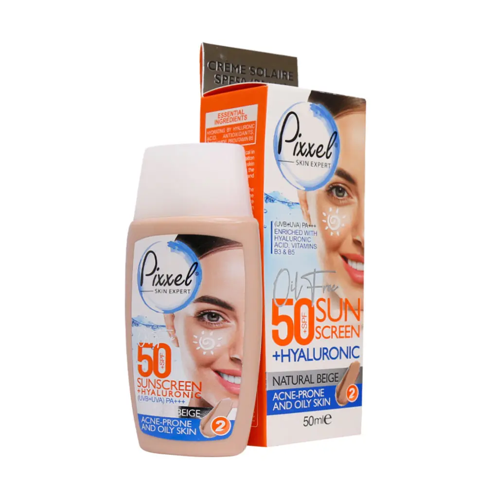 کرم ضد آفتاب SPF 50 پیکسل مناسب پوست چرب و جوش‌دار – بژ طبیعی (50 میلی‌لیتر)